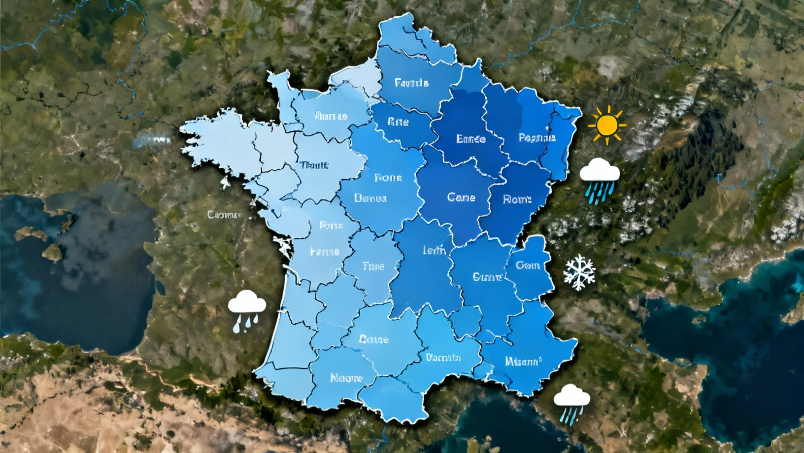 Carte de France avec les régions et installations de climatisation