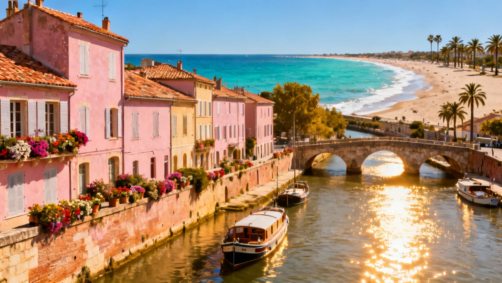 Paysage occitan avec toits en tuiles et climatiseurs modernes