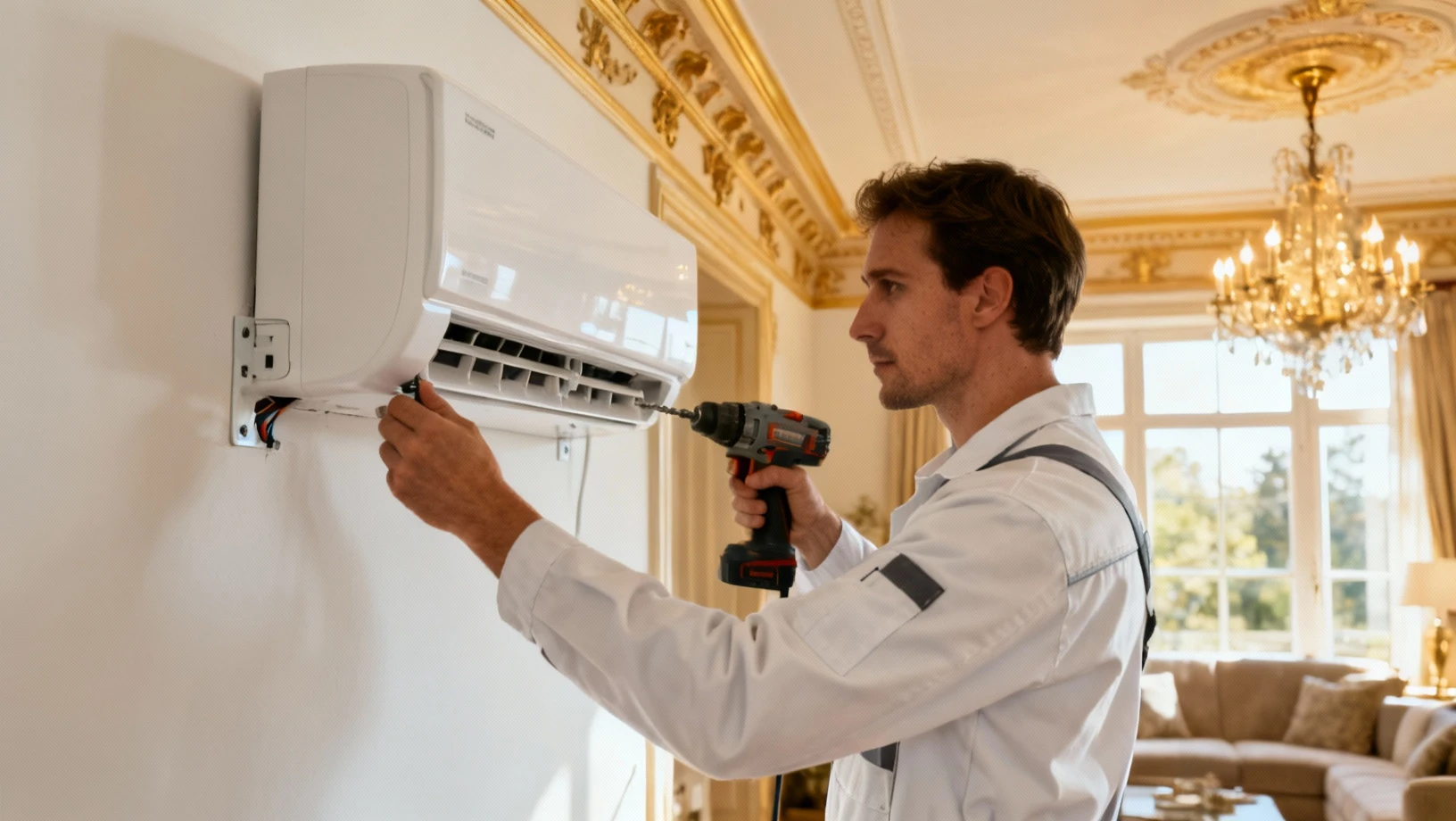 Installation professionnelle d'une climatisation split par un technicien certifié RGE dans une maison en France